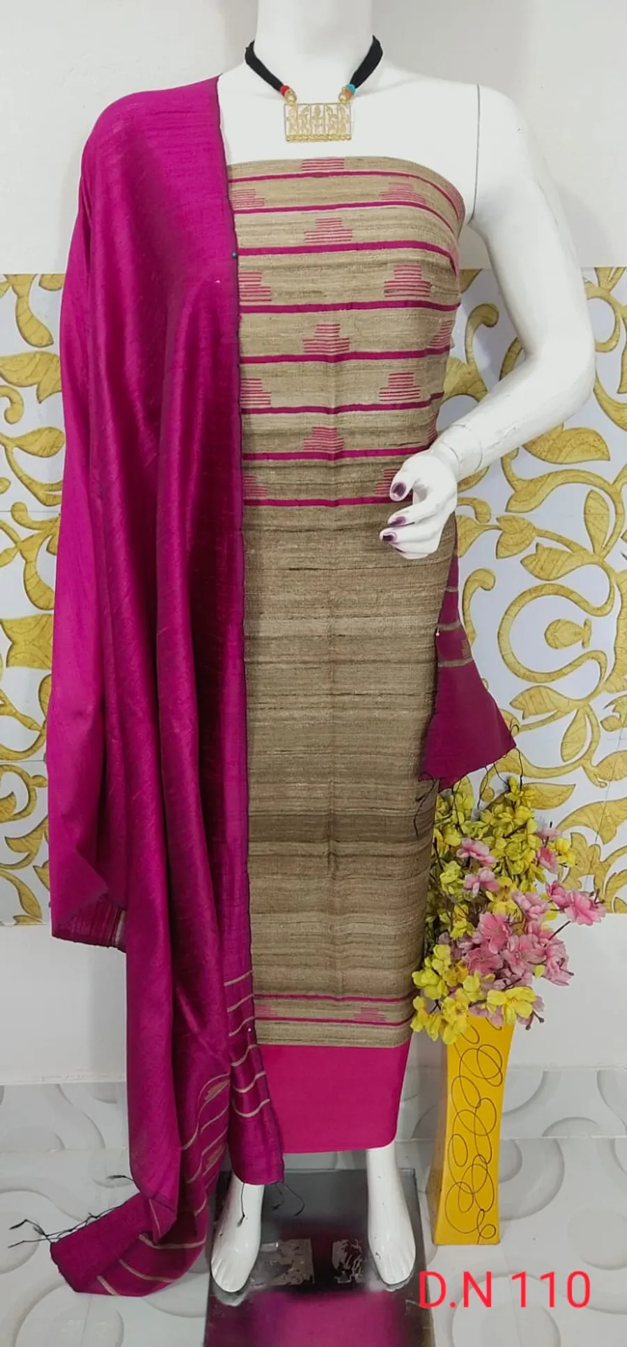 Traditional Tussar Dupion Silk Suit Material for Women